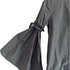 Cupio Women’s Gray Tied Bell Sleeve Cotton Blouse Zip Back